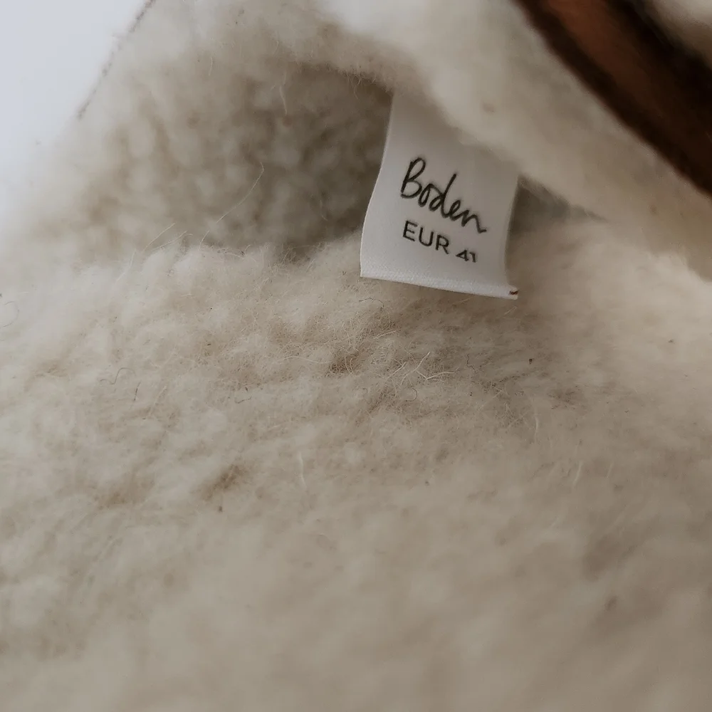 Boden tan suede faux fur cozy slippers footbed sandals slide women size 41